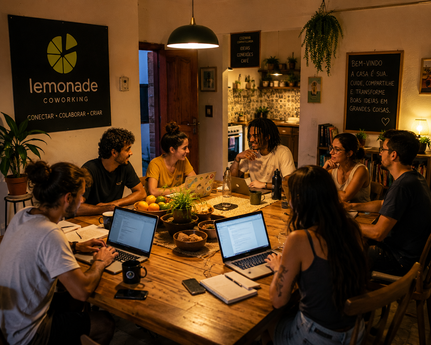 Pessoas colaborando em um ambiente de coworking
